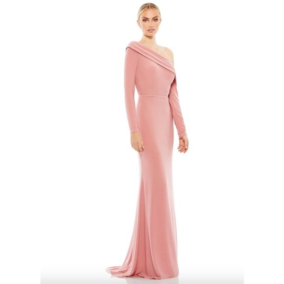MAC DUGGAL Dress Size 12 Evening Gown Pink NEW Drop Shoulder Long Sleeve Column - Picture 1 of 8